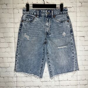 BLANKNYC The Leonard‎ Loose Bermuda Shorts Light Acid Wash Distressed Denim 24